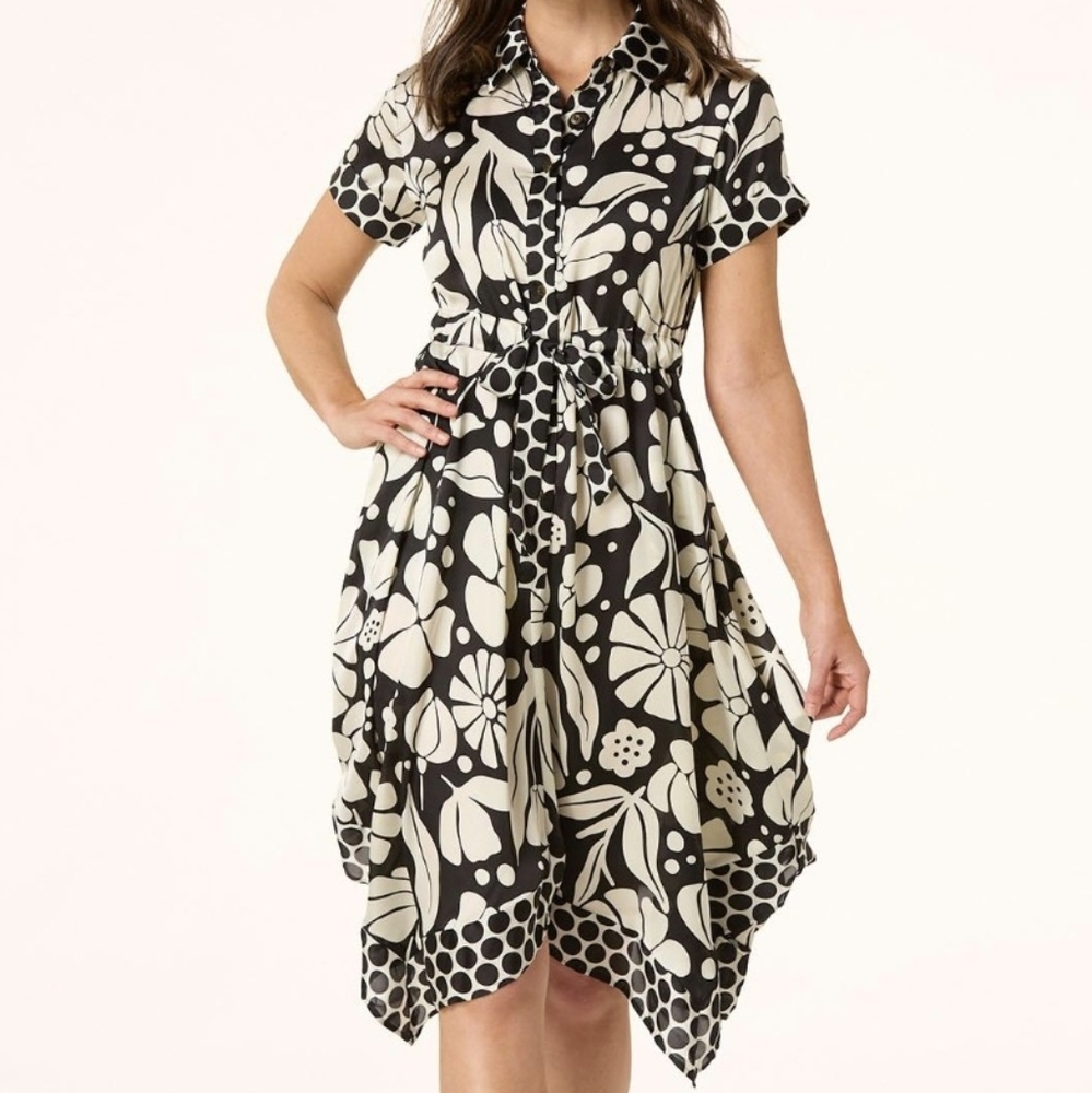 NWT Floral Dot Drawstring Waist Dress